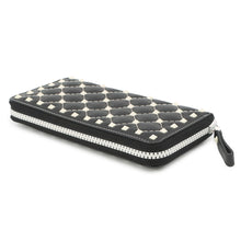 将图像加载到图库查看器中，Valentino Garavani Lock Studded Round Zip Long Wallet Black Leather
