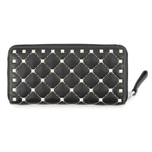 Load image into Gallery viewer, Valentino Garavani Lock Studded Round Zip Long Wallet Black Leather

