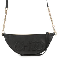 JIMMY CHOO Logo ChainShoulder Bag Black Leather