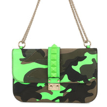 Load image into Gallery viewer, Valentino Garavani Glam Rock Camouflage Chainshoulder Bag Neon Green/Khaki Canvas Leather
