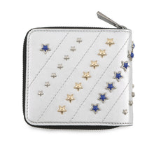Load image into Gallery viewer, JIMMY CHOO LAWRENCE Star Studded Round Zip Bi-Fold Wallet SilverLAWRENCEAHQ Leather
