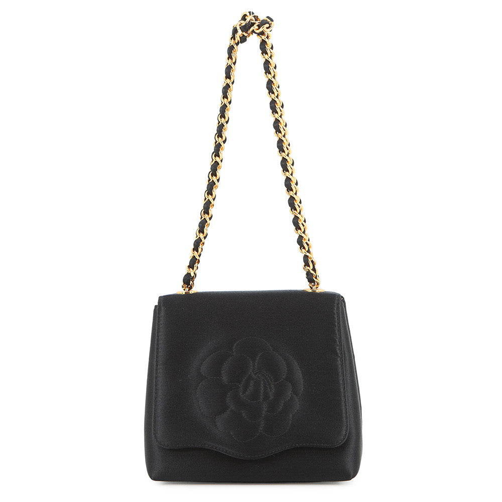 バッグ CHANEL camellia chain leather party bag CHANEL Camellia Chain Party Bag Black Satin– GALLERY RARE Global