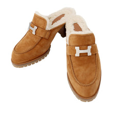 将图像加载到图库查看器中，HERMES Mule Flore BrownH222057Z Chevre LeatherVelour Sheepskin Size 37
