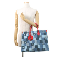 Load image into Gallery viewer, LOUIS VUITTON Onthego Blue/RedM44992 Monogram Denim Leather Size GM
