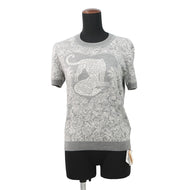 HERMES Jungle Love Short Sleeve Knit Size 38 Gray/White Cashmere46% Silk46% Nylon8%