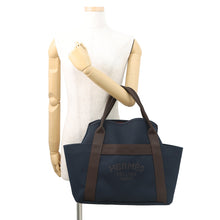 Load image into Gallery viewer, HERMES Sack de Pansage 2-way Tote Navy/Feu Toile Chevrons Canvas
