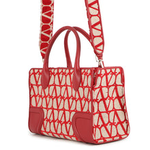 将图像加载到图库查看器中，Valentino Garavani Le Quatrieme Toile Iconograph 2-Way Bag Beige/Red2W2B0L76HUJJ4A Canvas Leather
