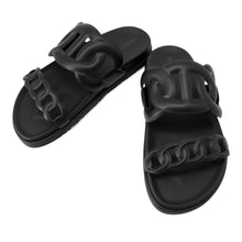 Load image into Gallery viewer, HERMES Extra Sandals Black Leather Rubber Size 37.5

