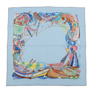 HERMES Carre ≪Board-a-Board≫ Size 80 Blue Ciel/Green/Multicolor Cotton100%