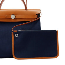 Load image into Gallery viewer, HERMES Herbag zip Navy/Natural Toile H Vache Hunter Leather Size PM
