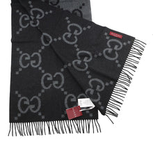 Load image into Gallery viewer, GUCCI GG Jacquard Scarf Gray/Black674275 Cashmere100%
