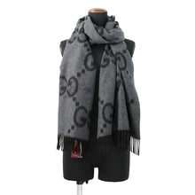 Load image into Gallery viewer, GUCCI GG Jacquard Scarf Gray/Black674275 Cashmere100%
