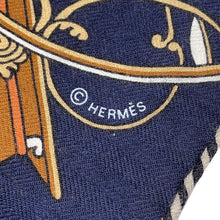 Load image into Gallery viewer, HERMES Giant Square Triangle Folding Canopy Carriage Size 140 Navy/White/Caban/Tabac Cashmere70% Silk30%
