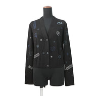 HERMES Lightweight cardigan with long sleeves and the Candy Libris Bandana motif Size 42 BlackH5H2729D3 Wool96% Nylon 3% Polyurethane1%
