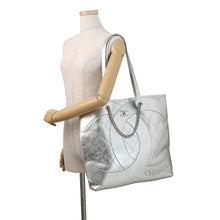 Load image into Gallery viewer, CHANEL CC Logo Club Monaco Chain Tote Bag Silver Shiny Calf Leather
