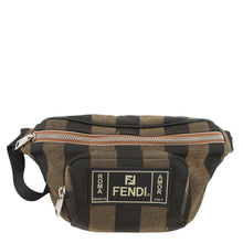 将图像加载到图库查看器中，FENDI Pecan Stripe Waist Bag Black/Brown7VA446 Canvas Leather Size Small
