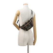 将图像加载到图库查看器中，FENDI Pecan Stripe Waist Bag Black/Brown7VA446 Canvas Leather Size Small
