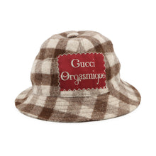 将图像加载到图库查看器中，GUCCI checked fedora hat Size M Brown627041 Wool100%
