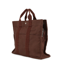 将图像加载到图库查看器中，HERMES Her Line Tote Brown Nylon Canvas Size MM
