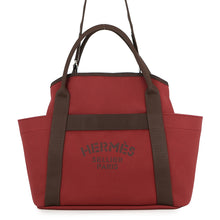 将图像加载到图库查看器中，HERMES Sucked Pansage Groom Rouge H/Chocolat Cotton Nylon Leather
