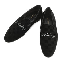 Load image into Gallery viewer, LOUIS VUITTON Auteuil line Damier loafers with embroidery logo Black Velour Size 8L
