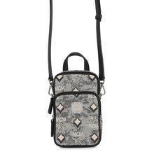 Load image into Gallery viewer, MCM Vintage Jacquard Phone Shoulder Bag Black/Gray/WhiteMMRBATQ02EG001 Canvas Leather
