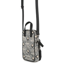 Load image into Gallery viewer, MCM Vintage Jacquard Phone Shoulder Bag Black/Gray/WhiteMMRBATQ02EG001 Canvas Leather
