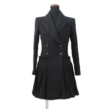Load image into Gallery viewer, CHANEL Tweed Double-Breasted Coat Size 34 Black/NavyP64017 Cotton49% Polyamide31% Acryl20%

