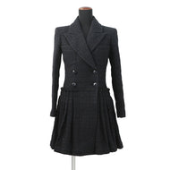 CHANEL Tweed Double-Breasted Coat Size 34 Black/NavyP64017 Cotton49% Polyamide31% Acryl20%