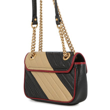 将图像加载到图库查看器中，GUCCI GG Marmont Shoulder Bag Black/Beige446744 Leather Size Small
