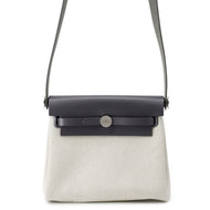 HERMES Herbag zip Ecru/Ardoise Toile Military Vache Hunter Leather Size Mini