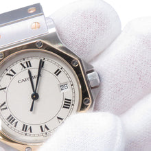 将图像加载到图库查看器中，CARTIER Santos Octagon LM W30mm Stainless Steel K18YG White DialW2001583
