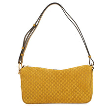 Load image into Gallery viewer, GUCCI Half Horsebit Medium Shoulder Bag Mustard Yellow860787 GG Suede Leather
