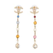 Load image into Gallery viewer, CHANEL CC Logo Swing EarringsAB3108 Metal Rhinestone Faux Pearl Color Stone
