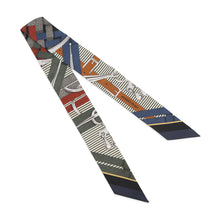 Load image into Gallery viewer, HERMES Twilly Mors a Jouets Chemise Blue Marine Clair/Vert Roden/Caramel Silk100%

