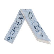 Load image into Gallery viewer, HERMES Twilly Scarf by Do Re Boucles Broderie Anglaise, Spring/Summer 2023 Blue/Blanc/Marine Silk100%
