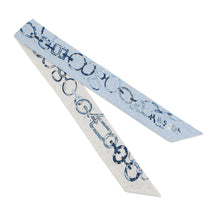 Load image into Gallery viewer, HERMES Twilly Scarf by Do Re Boucles Broderie Anglaise, Spring/Summer 2023 Blue/Blanc/Marine Silk100%
