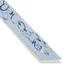 Load image into Gallery viewer, HERMES Twilly Scarf by Do Re Boucles Broderie Anglaise, Spring/Summer 2023 Blue/Blanc/Marine Silk100%
