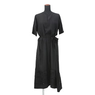 HERMES Embroidery Long Dress Size 34 Black Silk100%