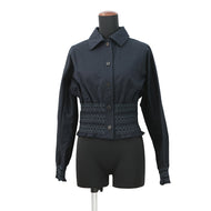 HERMES Veste taille brodee a smocks shirt jacket Size 34 Navy Cotton
