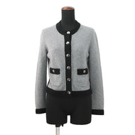 CHANEL COCO Button cardigan Size 36 Gray/BlackP71355 K10217 NE807 Cashmere100% Rhinestone