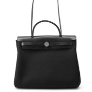 HERMES HERMES Her Zip Black Toile Military Vache Hunter Leather Size PM