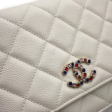 Load image into Gallery viewer, CHANEL CC Logo Chain Wallet White Caviar Leather
