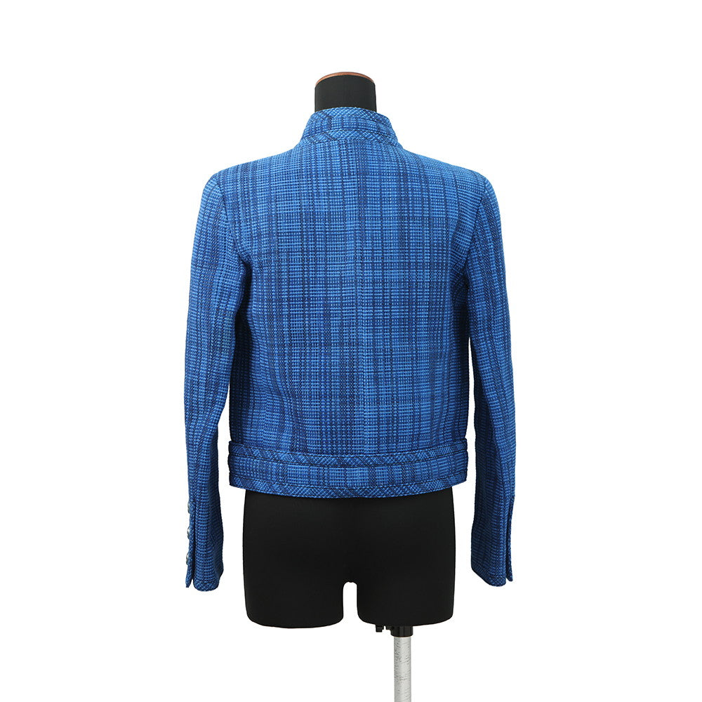 ジャケット・アウター blue check tweed jacket CHANEL 2020 Resort Collection Checkered Tweed Jacket Size 36