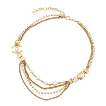 将图像加载到图库查看器中，CHANEL CC Logo Stone Crush Chain Logo Necklace Gold Gold Plated Rhinestone Faux Pearl
