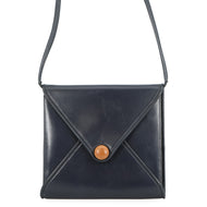 HERMES Wood Shoulder Bag Navy Box Calf Leather