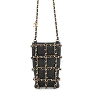 CHANEL Chocolate Bar Chain Shoulder Bag Phone Case BlackAP1161 Lambskin