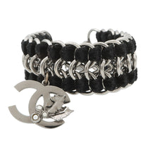 将图像加载到图库查看器中，CHANEL CC Logo ChainBracelet Black/Silver Metal Velvet Rhinestone Faux Pearl
