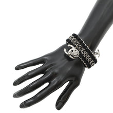 将图像加载到图库查看器中，CHANEL CC Logo ChainBracelet Black/Silver Metal Velvet Rhinestone Faux Pearl
