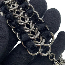 将图像加载到图库查看器中，CHANEL CC Logo ChainBracelet Black/Silver Metal Velvet Rhinestone Faux Pearl
